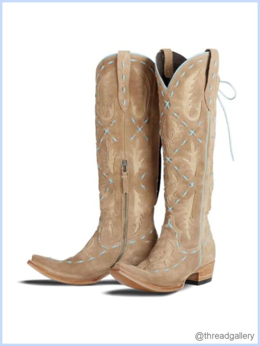 Knee-High Western Cowboy Boots Faux Leather Pointed Toe